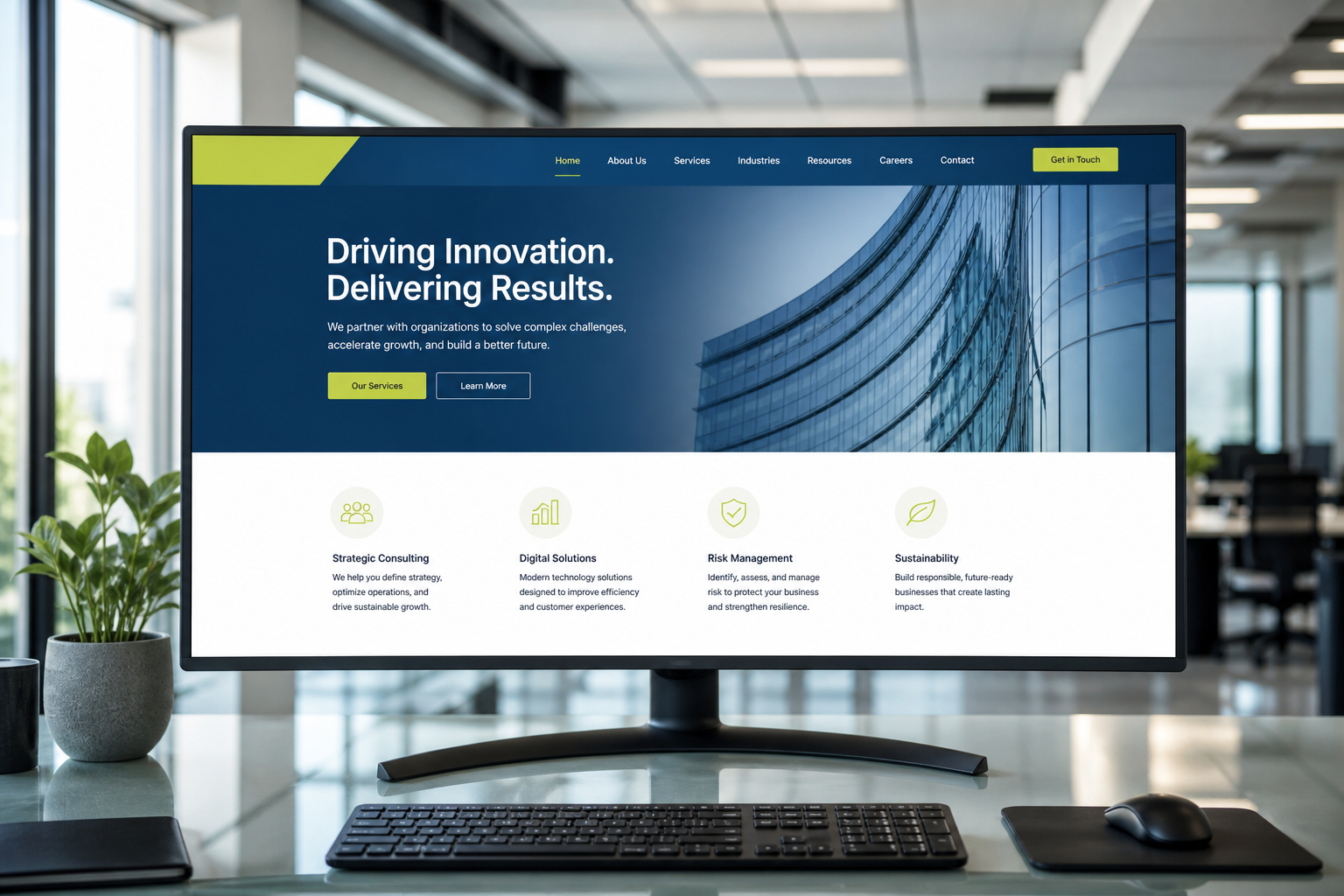 Corporate company website in an office