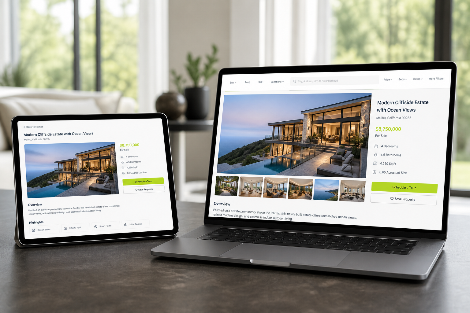 Real estate property listing website